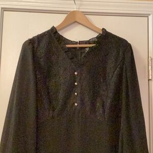 SHEIN Black Lace Front Pearl Buttons Komino Sleeves Maxi Dress